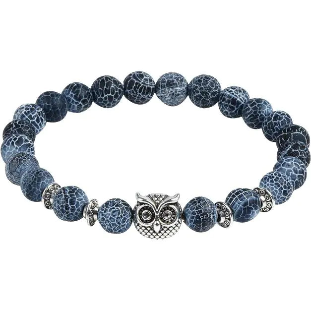 Natural Agate Owl Pendant with Beaded Bracelet