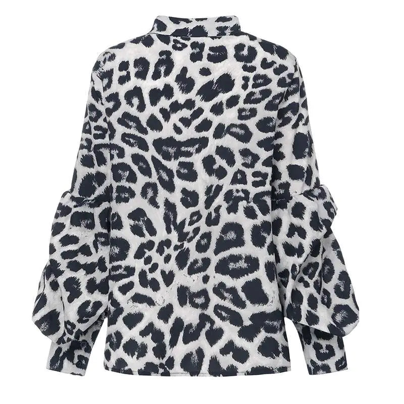 Chic Leopard Print Casual Long Sleeve Top