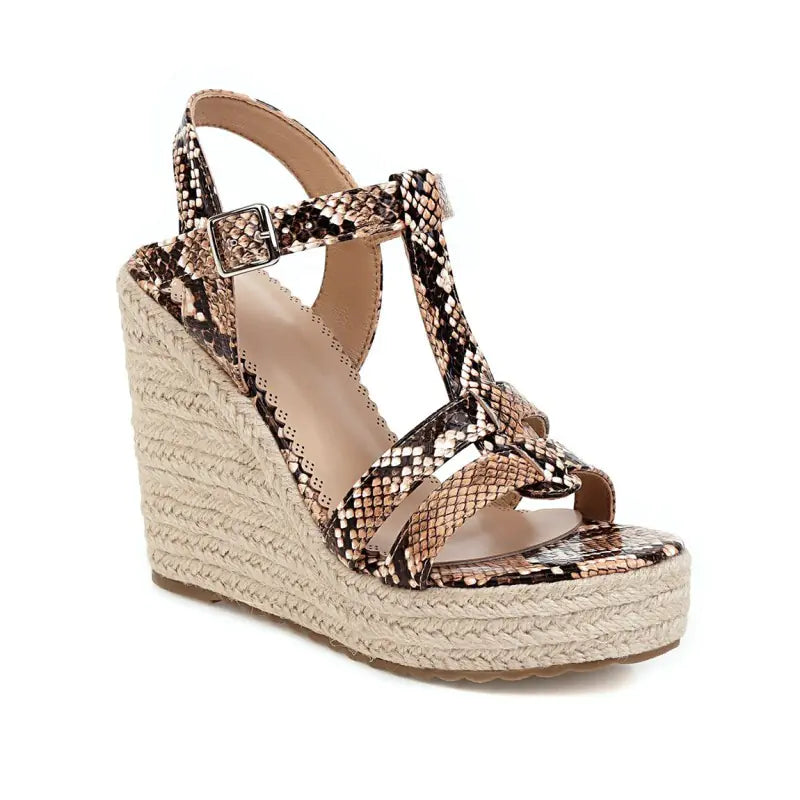 Large Snake Print Wedge Platform High Heel Sandals
