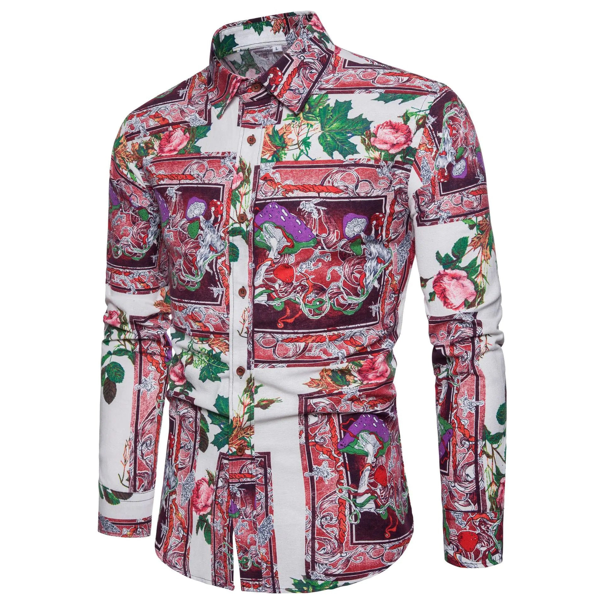 Men's Fashion Long Sleeve Floral Shirt for Fall