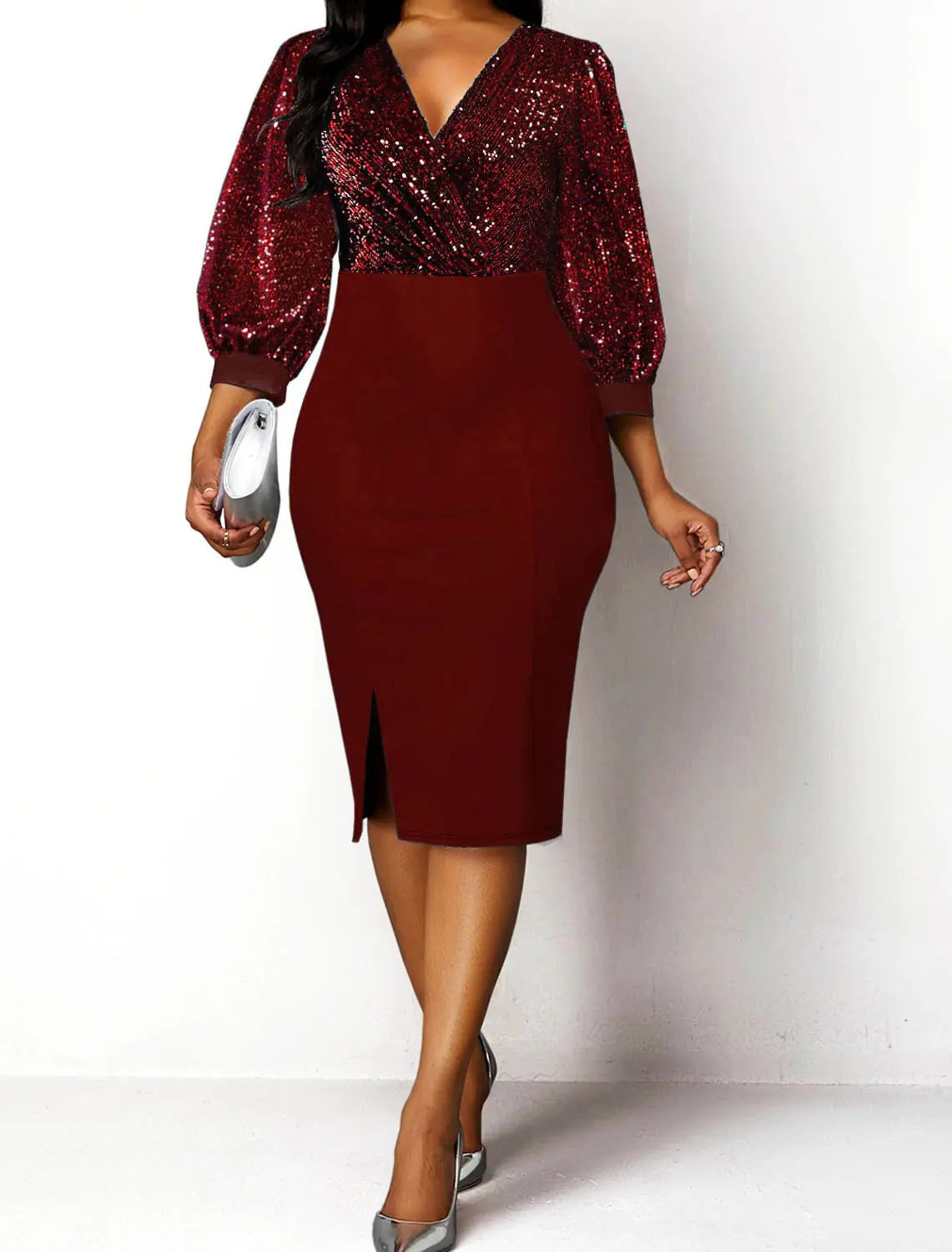 Shiny High-Waisted Midi Dress and African Dashiki Outfit