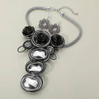 Bold Floral Accent Artistic Colorful Wire Coil Statement Necklace: Gray