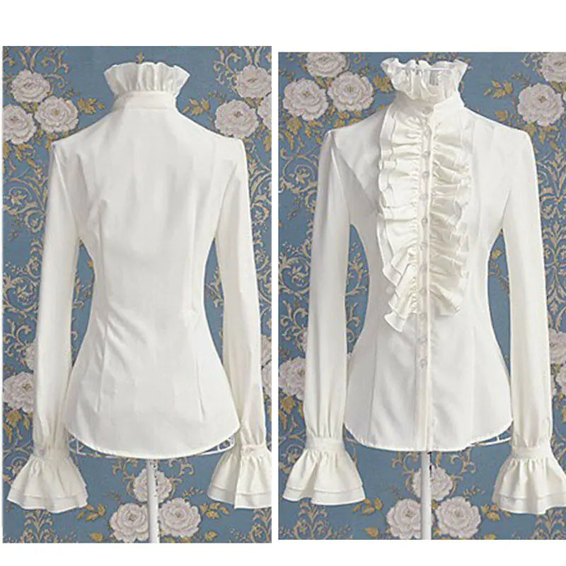 Victorian Ruffle Long Sleeve Pleated Women's Shirt