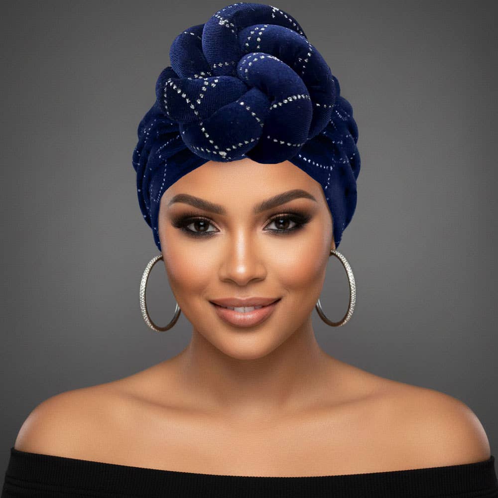 Elegant Rhinestone Studded Knot Turban Hair Wrap: Pink