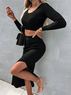 Spring Women's Knitted Sweater Skirt Two Piece Set