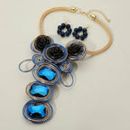 Bold Floral Accent Artistic Colorful Wire Coil Statement Necklace: Gray