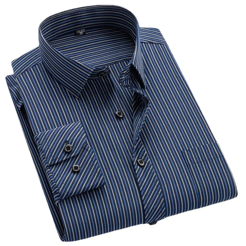 Men's Long Sleeve Business Casual Shirt - Navy Striped