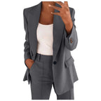 Business Casual Outfits for Women Professional Pant Suits 2 Piece Office Outfit Work Blazer Set Women Dressy Suit Wide Leg Pants Set Fashion Outfits Dark Gray