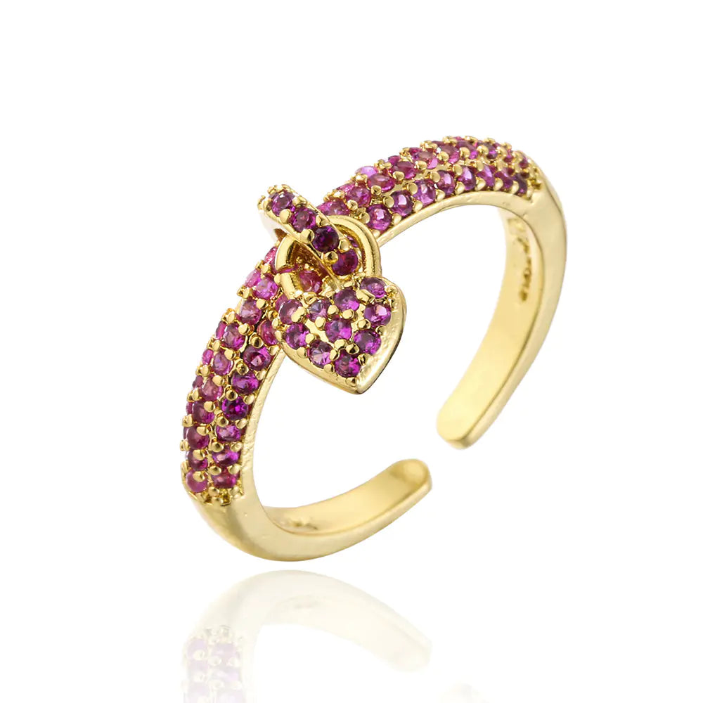 18K Gold Copper Micro-set Zircon Love Open Ring