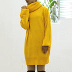 Autumn Warm Knitted Sweater Dress with Turtleneck