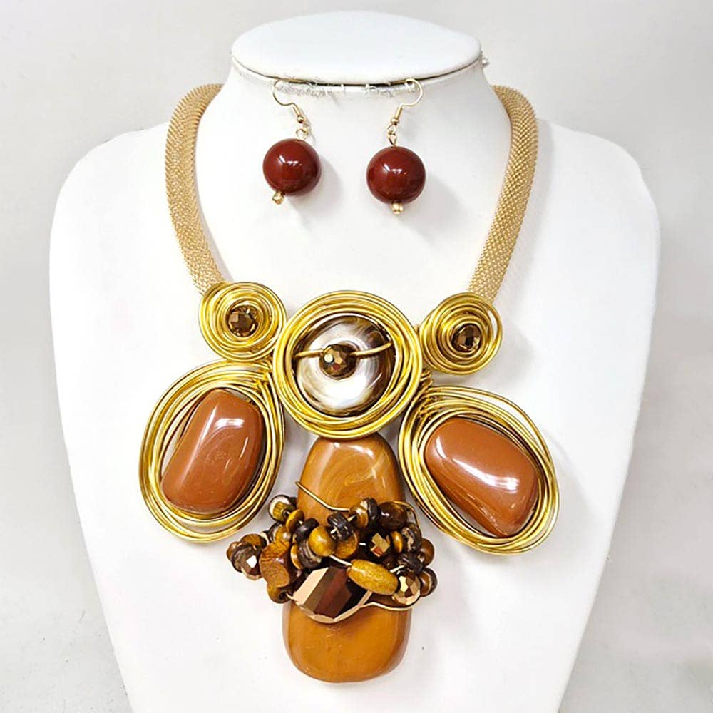 Bold Resin Beaded Wired Statement Necklace: Gold,Orange