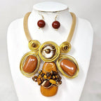 Bold Resin Beaded Wired Statement Necklace: Brown,Gold