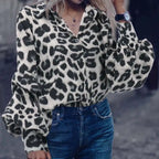 Chic Leopard Print Casual Long Sleeve Top