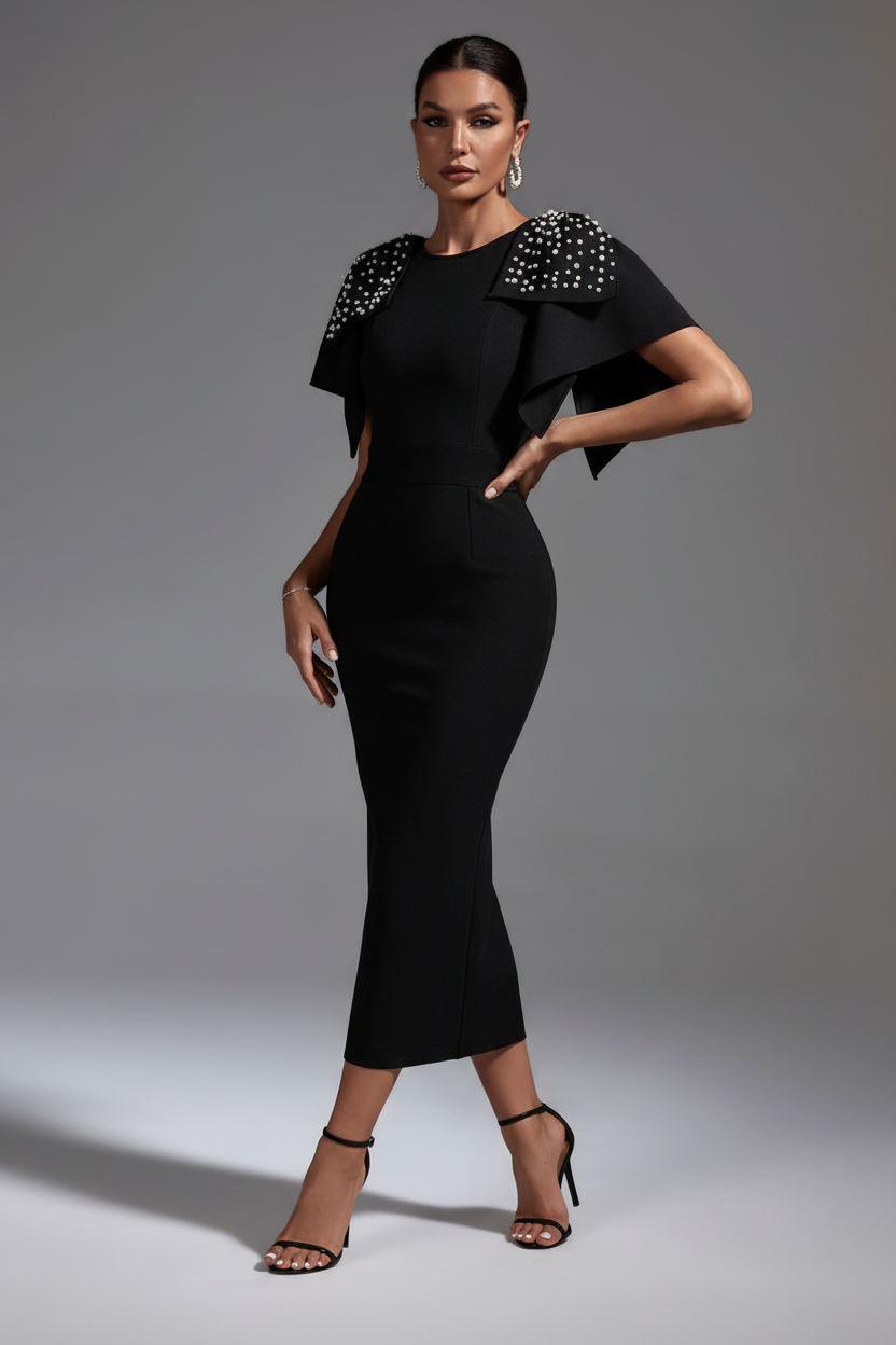 Handmade Knitting Lotus Leaf Beaded Slim Fit Dress