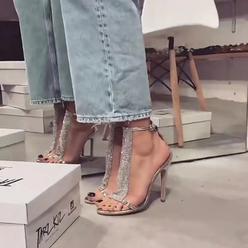 Rhinestone Buckle Stiletto High Heels for Women