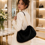 Fluffy Faux Fur Chain Strap Shoulder Handbag: Black