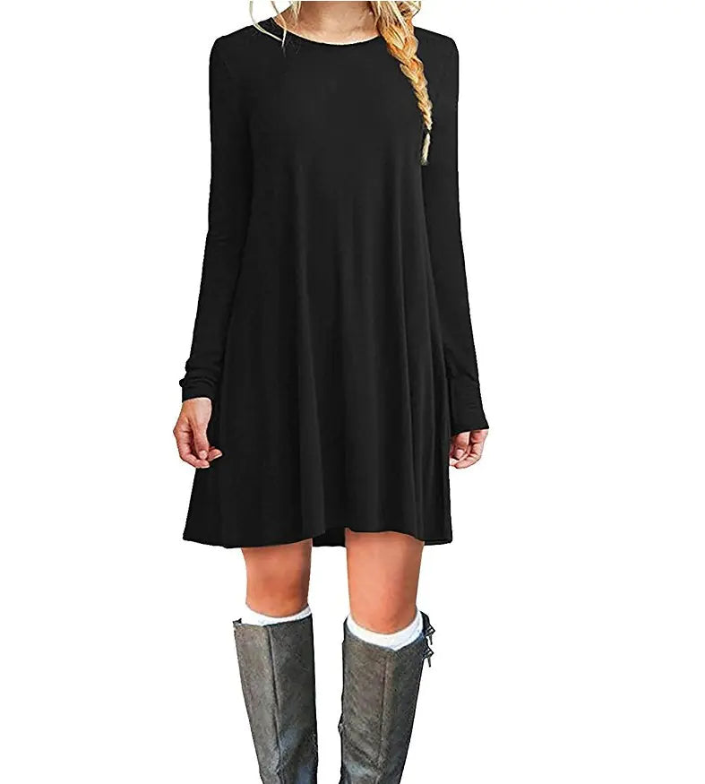 2020 Fall Winter Color Block Long Sleeve Dress (16 Colors)