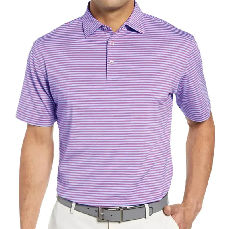 New Stylish Striped Print Short Sleeve Polo Shirt