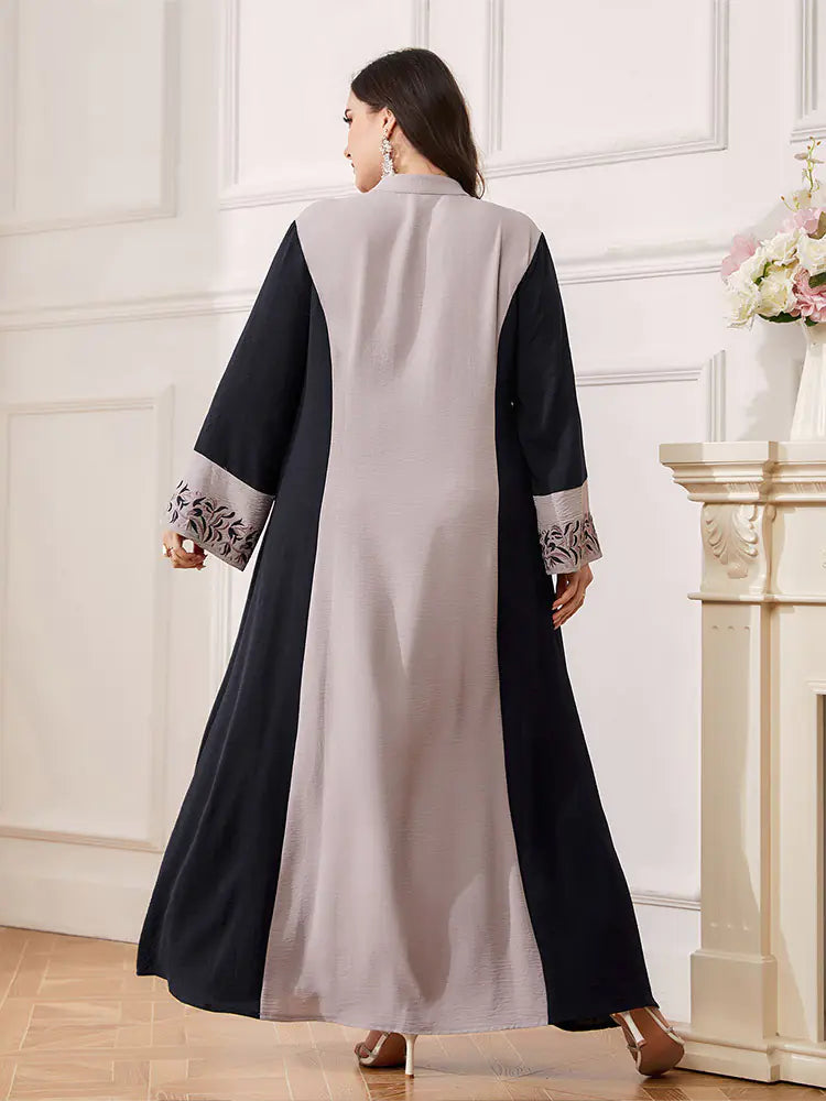Plus Size Color Block Women's Robe Dress with Embroidery