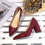 Pointed Toe Chunky Heel Pumps