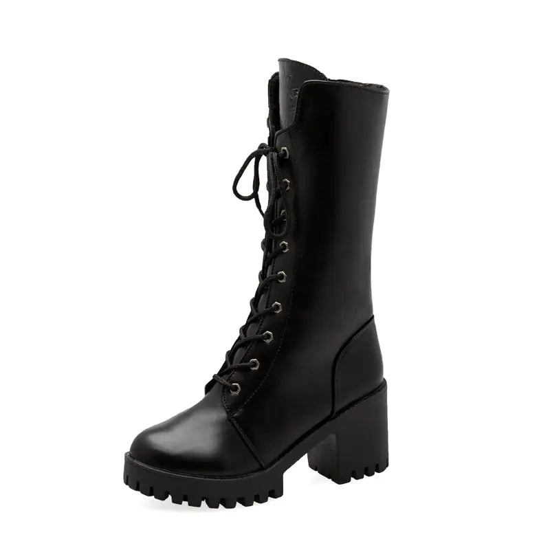 Plus Size Mid-Calf Motorcycle Boots for Women