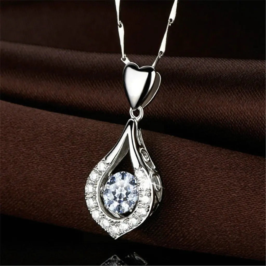 Chic Sterling Zircon Heart Drop Necklace