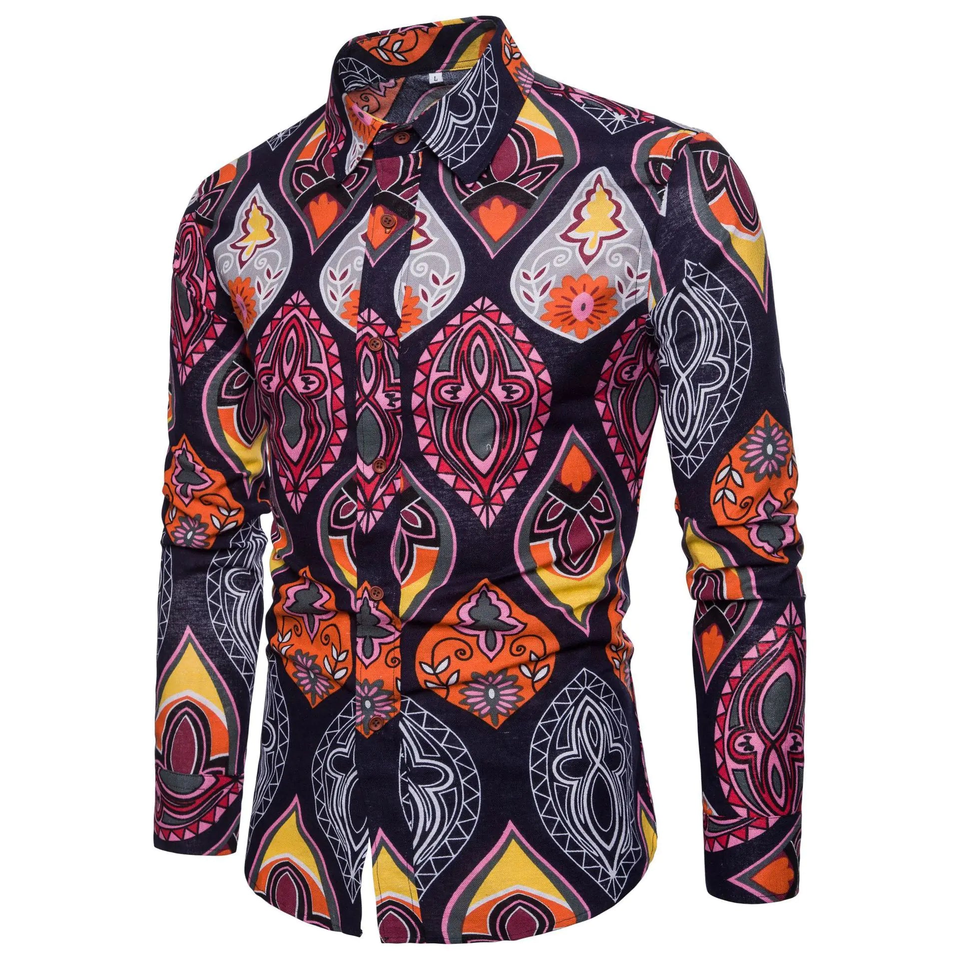 Men's Fashion Long Sleeve Floral Shirt for Fall