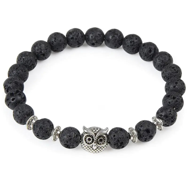 Natural Agate Owl Pendant with Beaded Bracelet