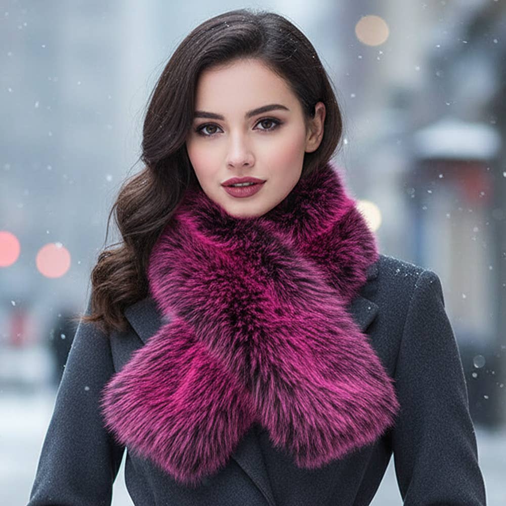 Plush Faux Fur Winter Scarf: Black