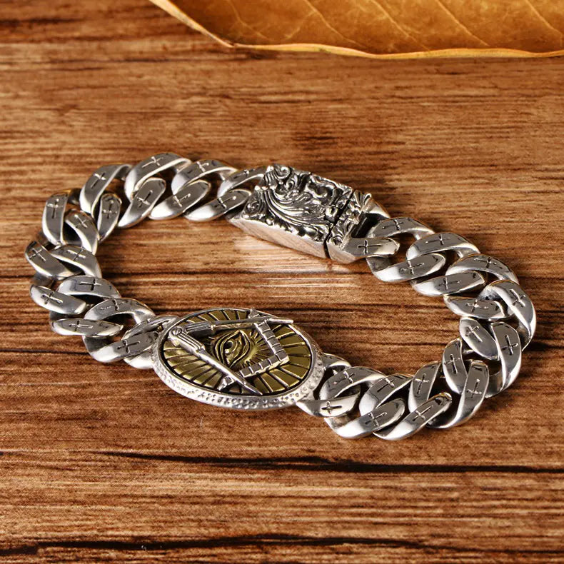 Men's Cross Bracelet with God Eye and Phoenix Pattern
