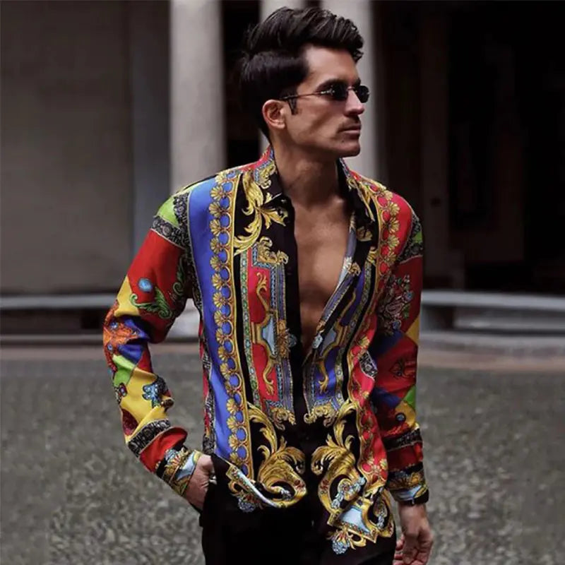 Men's Printed Long Sleeve Shirt - Versatile Top