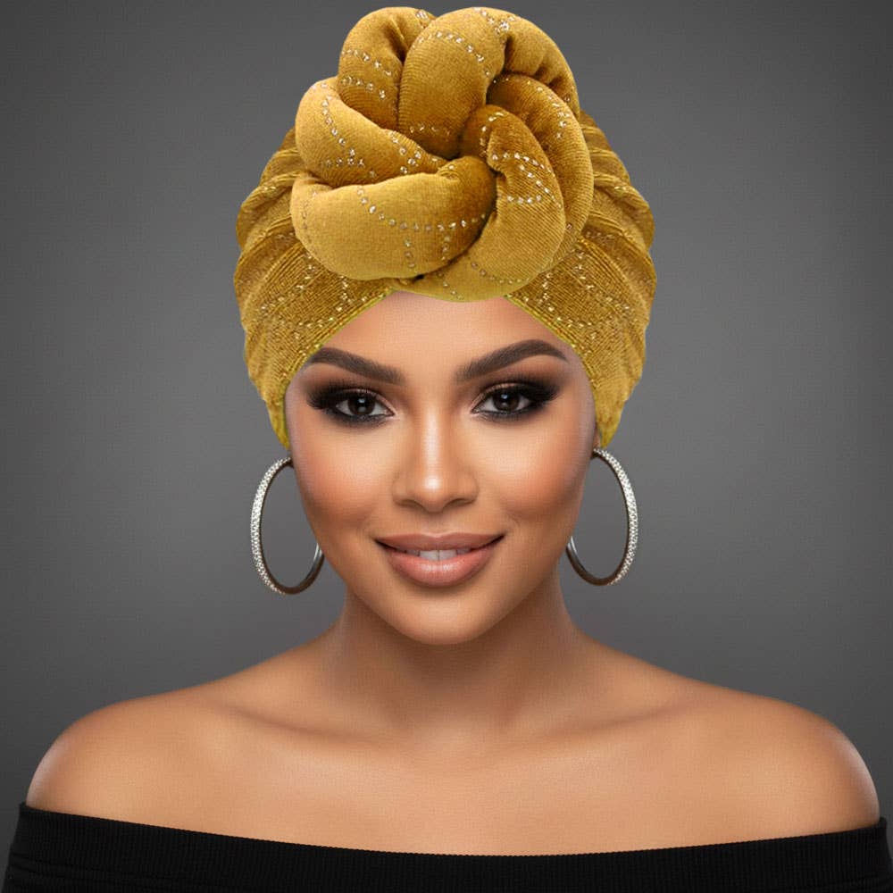Elegant Rhinestone Studded Knot Turban Hair Wrap: Pink