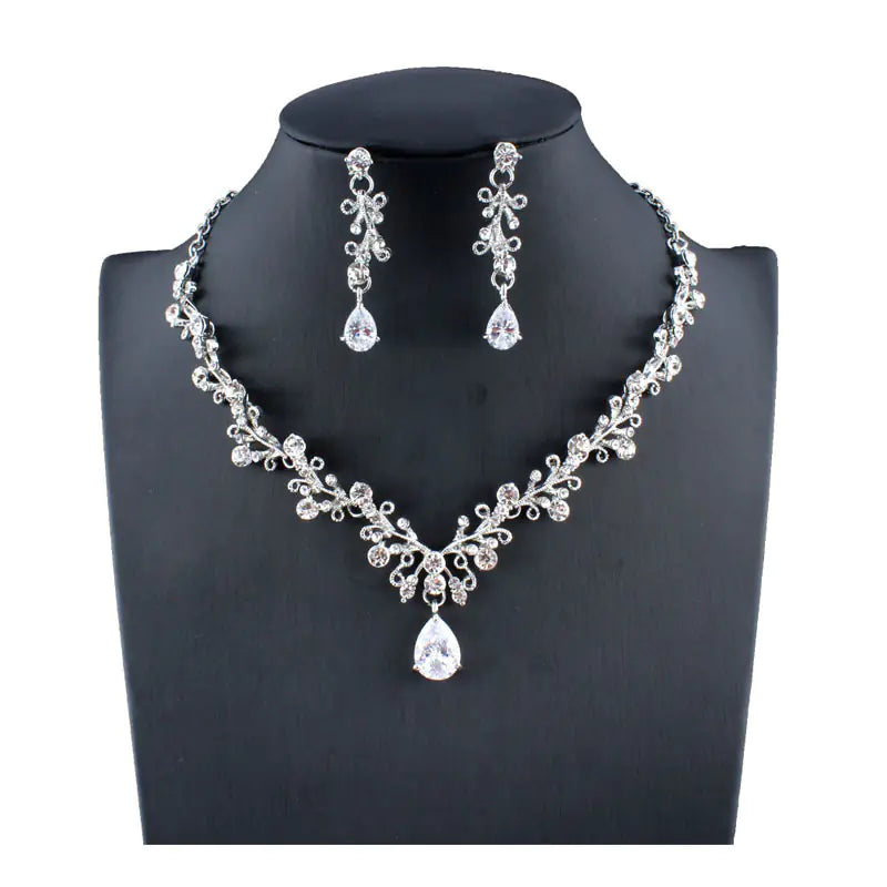 Bridal Pearl Necklace with White Gemstone Accents