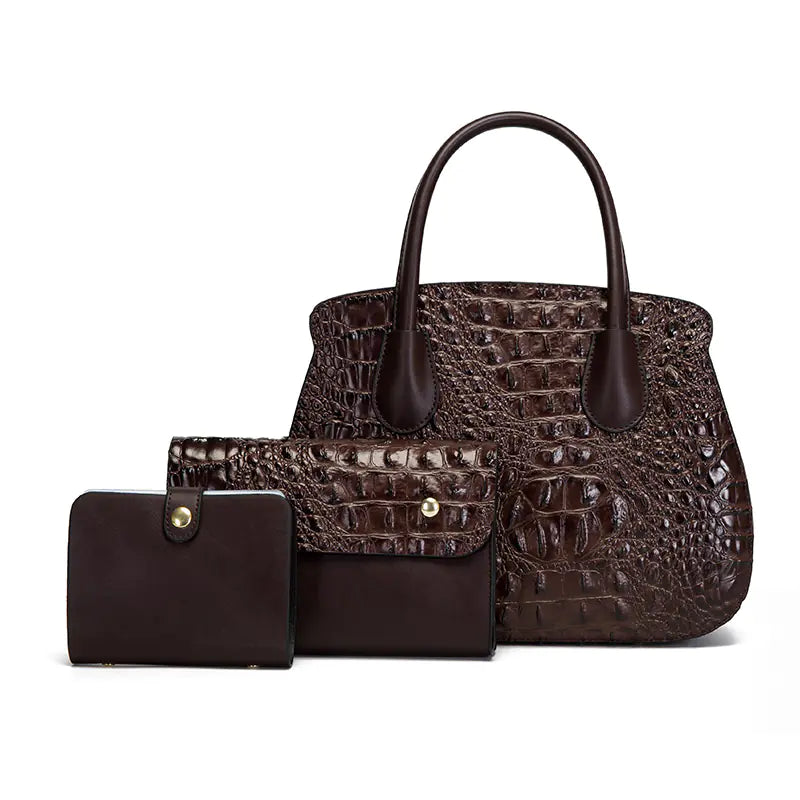 3Pcs Crocodile Embossed PU Leather Bag Set for Women