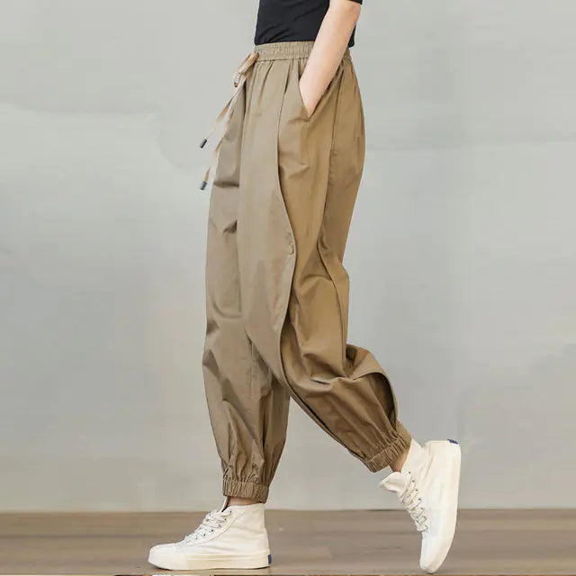 Khaki Stylish Ankle Length Pants with Pockets for Women