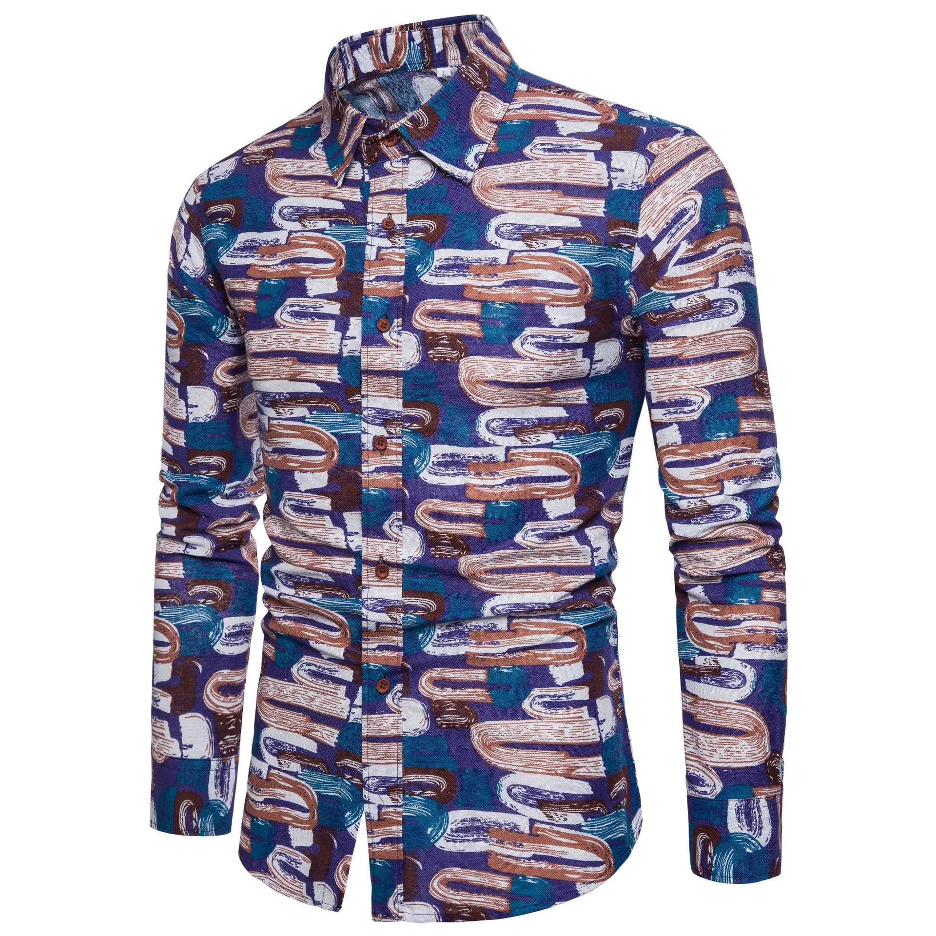 Men's Fashion Long Sleeve Floral Shirt for Fall