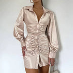 Women's Long Sleeve Lapel Dress in Fashion Style