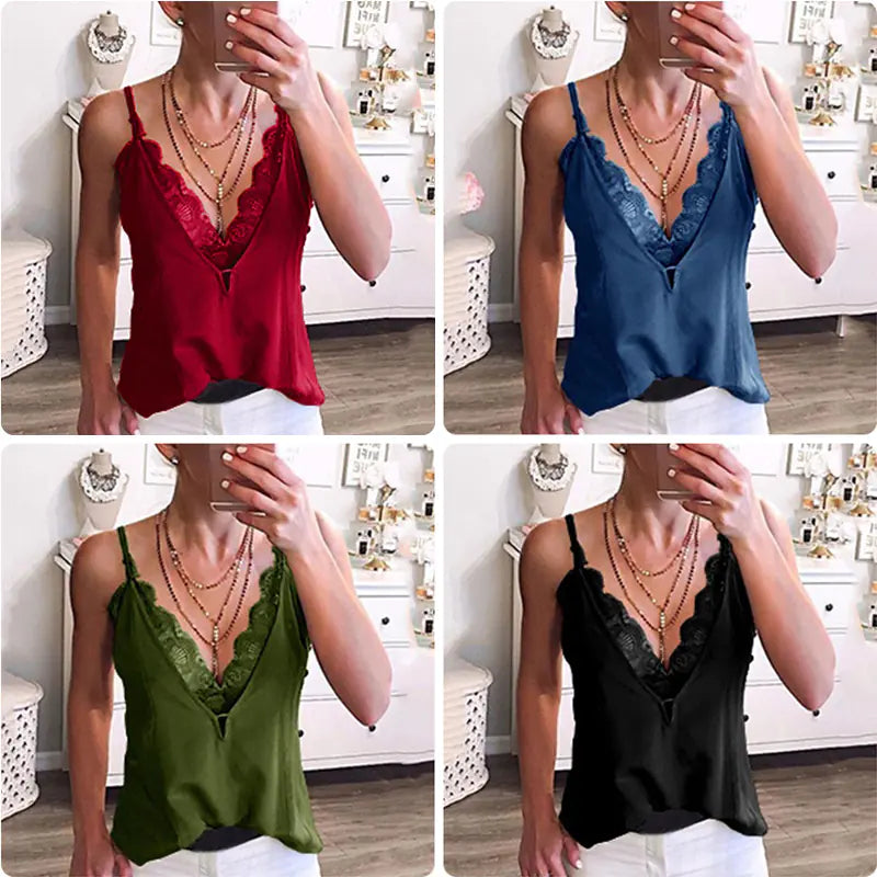 Women's Sexy Summer Deep V-Neck Lace Spaghetti Vest