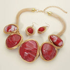 Bold Wire Wrapped Marbled Resin Link Statement Necklace: Brown