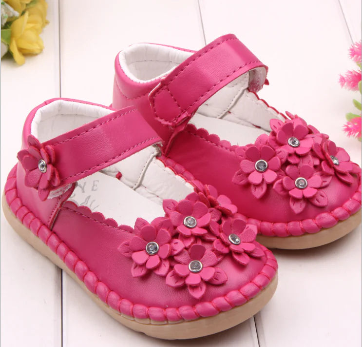 Baby Shoes with Rhinestone Flower Design