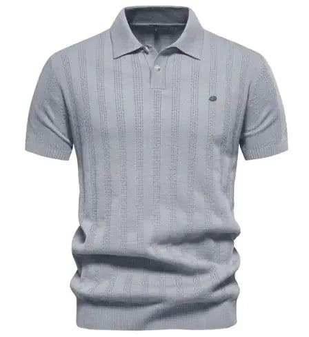 Comfortable Ribbed Knit Polo Shirt for Men