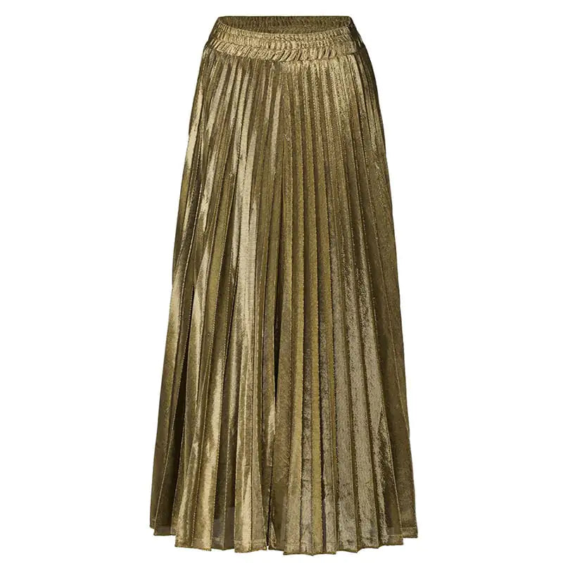 Women's Solid Color Pleated Polyester Midi Skirt