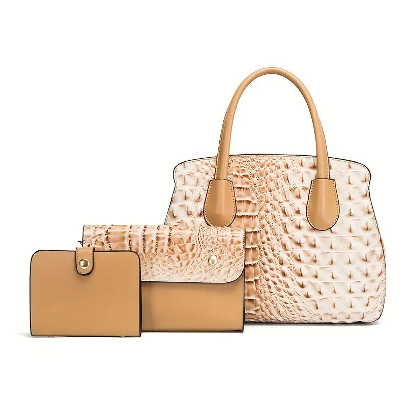 3Pcs Crocodile Embossed PU Leather Bag Set for Women