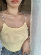 Pearl Knitted Vest for Women - Summer Sleeveless Jacket