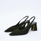 Elegant Women's Slingback Pointed Toe Block Heels