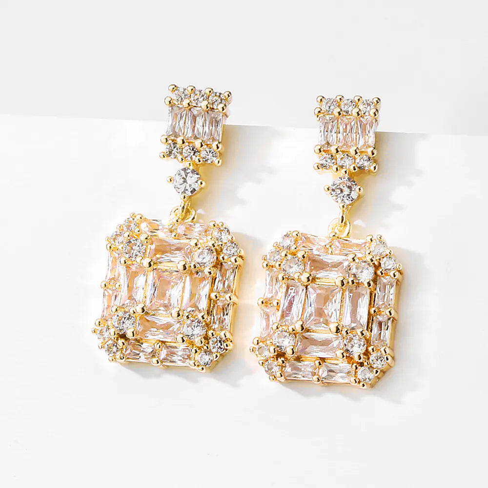 RAKOL Vintage Geometric Square Zircon Earrings for Women