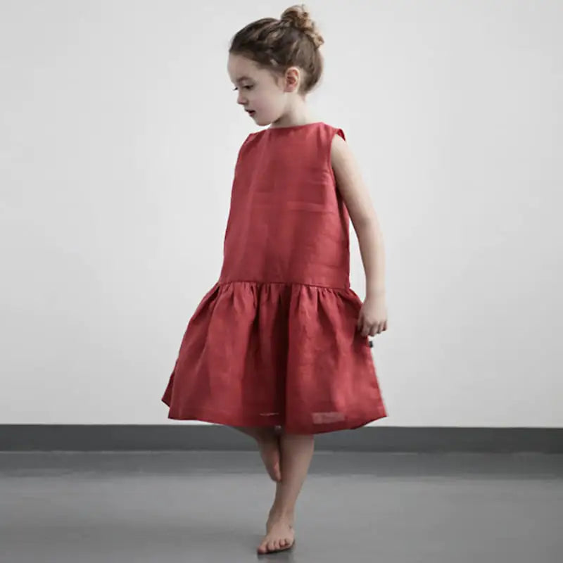 Summer Cotton Linen Sleeveless Dresses for Girls