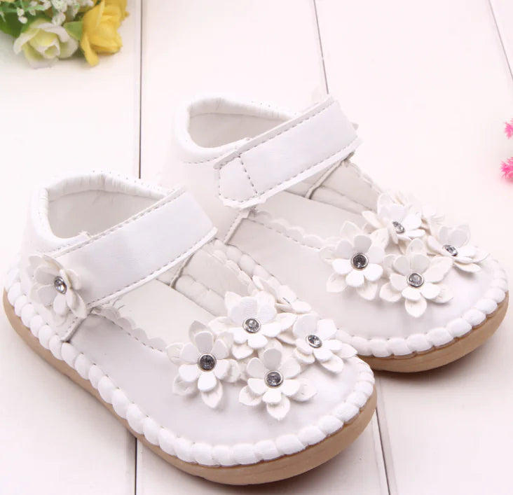 Baby Shoes with Rhinestone Flower Design