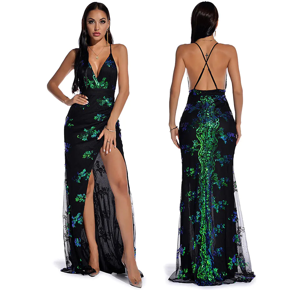 Sequined Sleeveless Backless Maxi Dress
