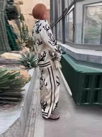 Elegant Women's Pants Set with Loose Lapel Shirt (One Set)